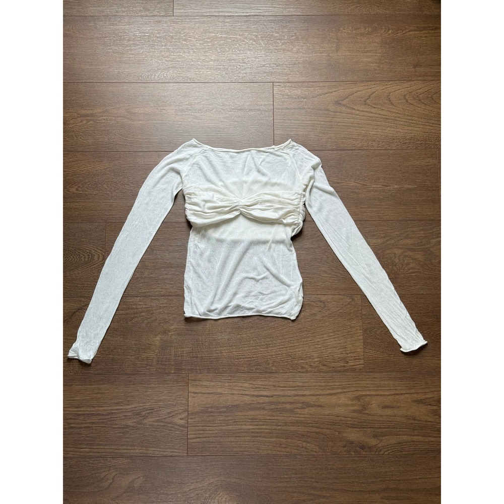 Commense White Long Sleeve Twisted Ruched Bust Knit Top Size S
